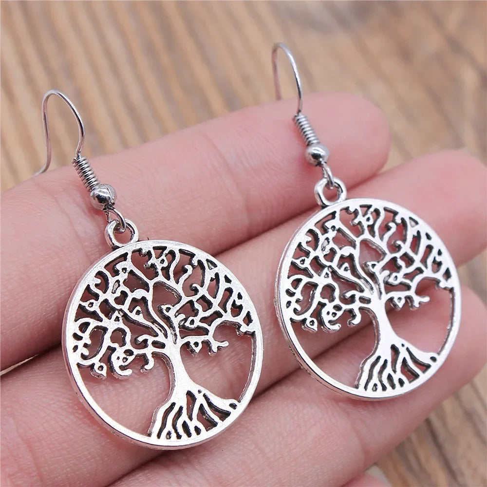 Antique silver Tree of Life Drop Earrings