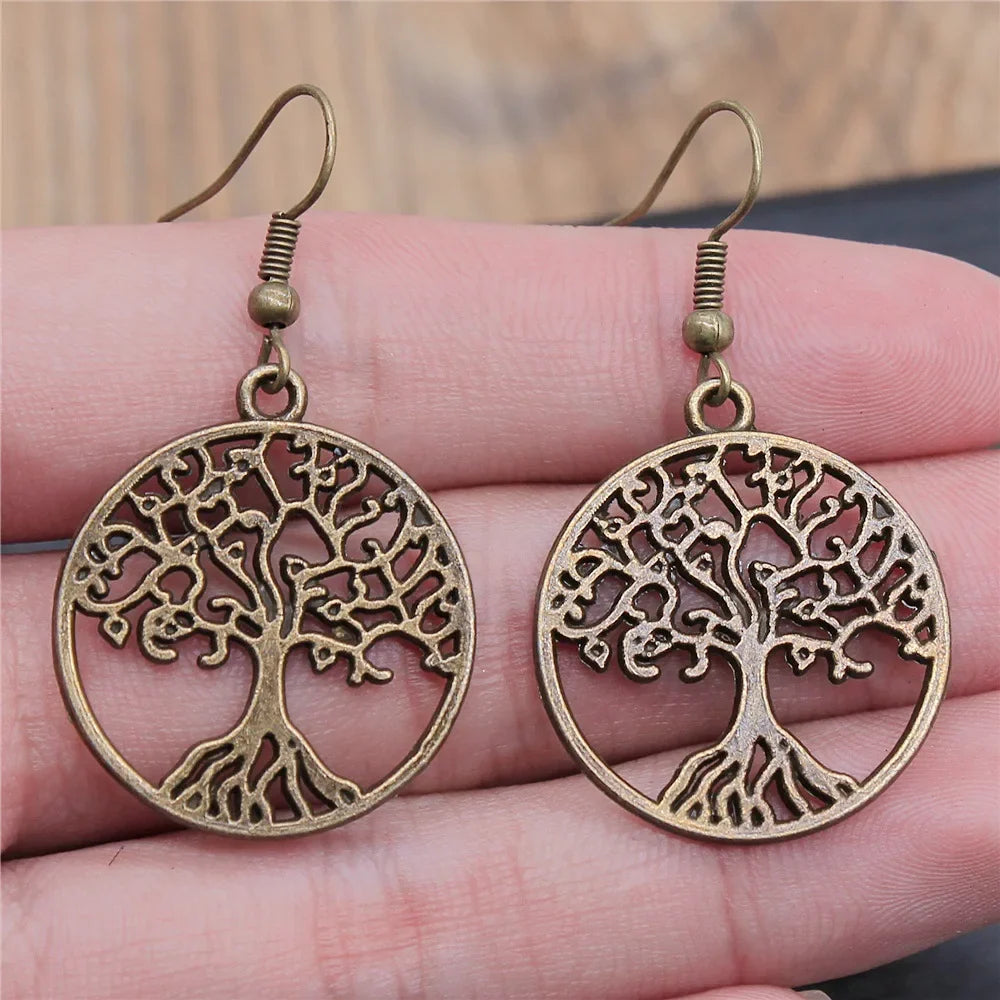 Antique bronze Tree of Life Drop Earrings