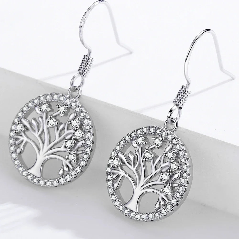 Tree of Life Zircon Drop Earrings