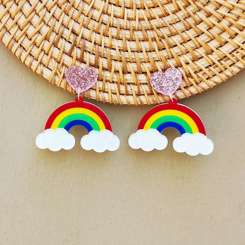Rainbow cloud drop earrings