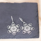 Silver Dangle Earrings Metatron's Cube