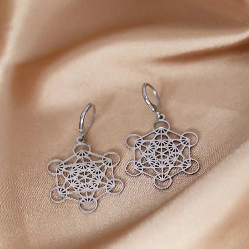 Silver Dangle Earrings Metatron's Cube