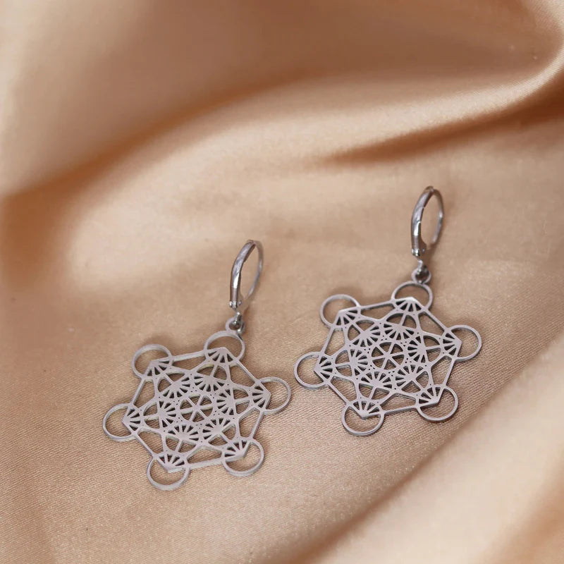 Silver Dangle Earrings Metatron's Cube