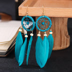 Dreamcatcher and Blue Feather Drop Earrings
