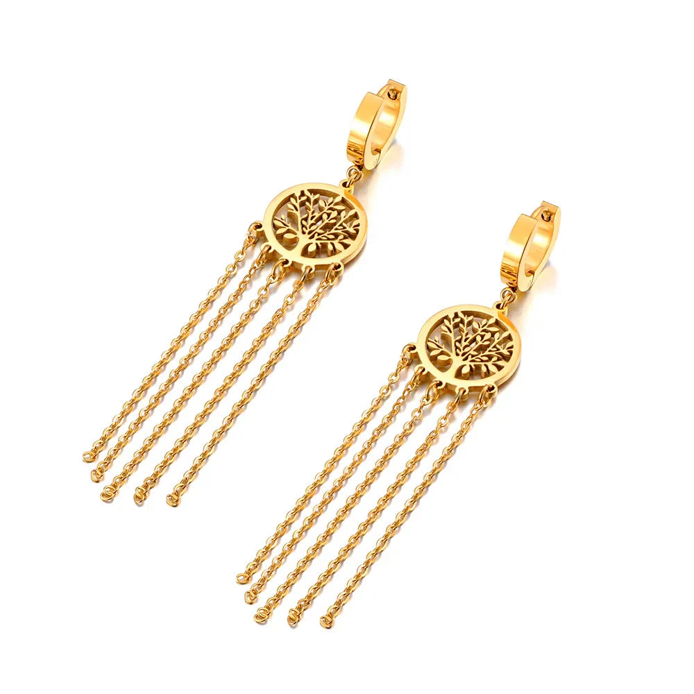 Tree of Life Drop Earrings in Gold