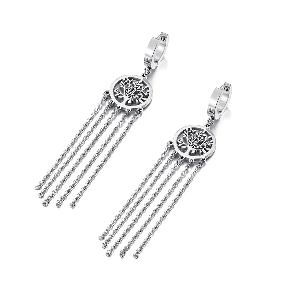 Tree of Life Drop Earrings in Silver