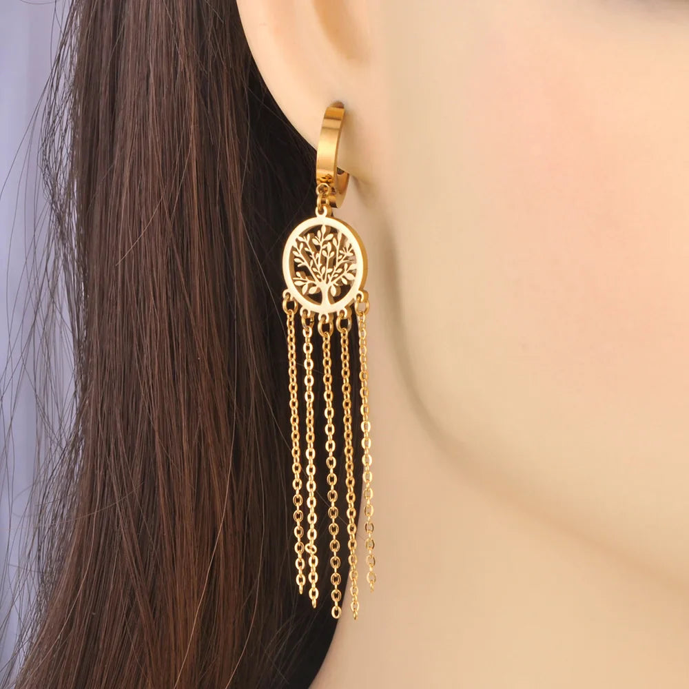 Tree of Life Drop Earrings in Gold