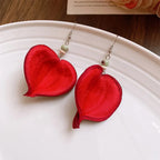 Dangling Earrings with Colored Leaf red