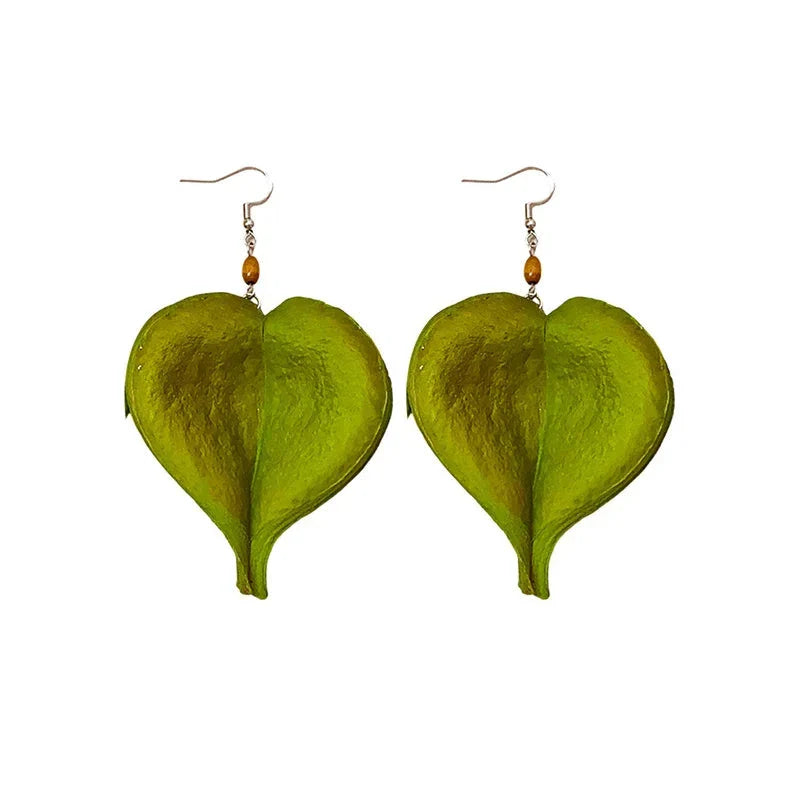 Dangling Earrings with Colored Leaf green