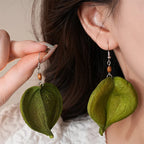 Dangling Earrings with Colored Leaf green