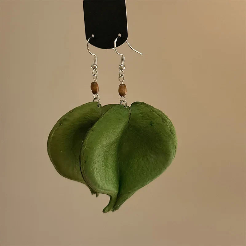 Dangling Earrings with Colored Leaf green