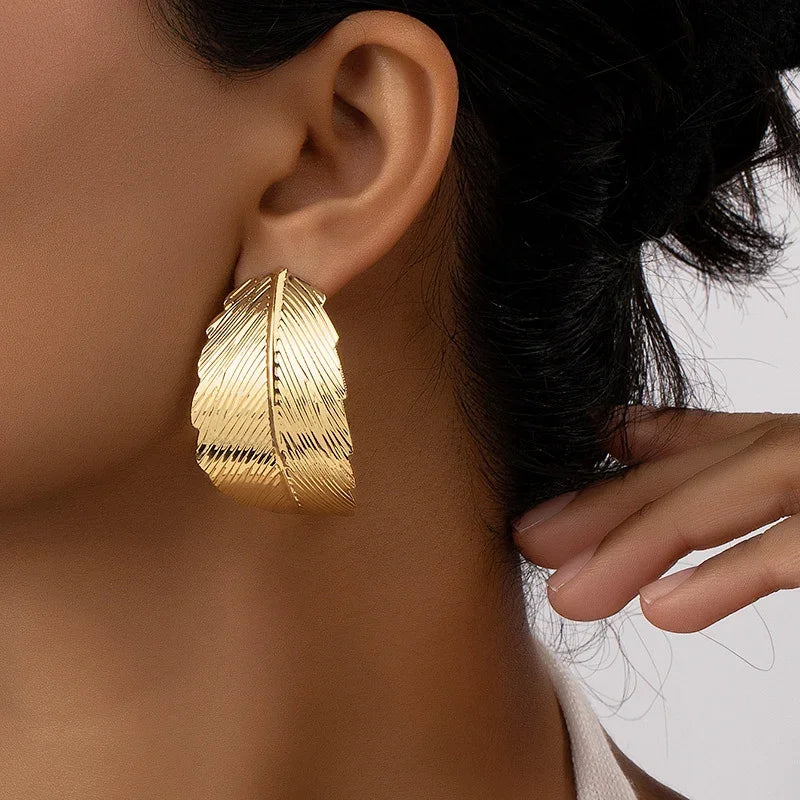 Leaf Dangle Earrings for Women gold
