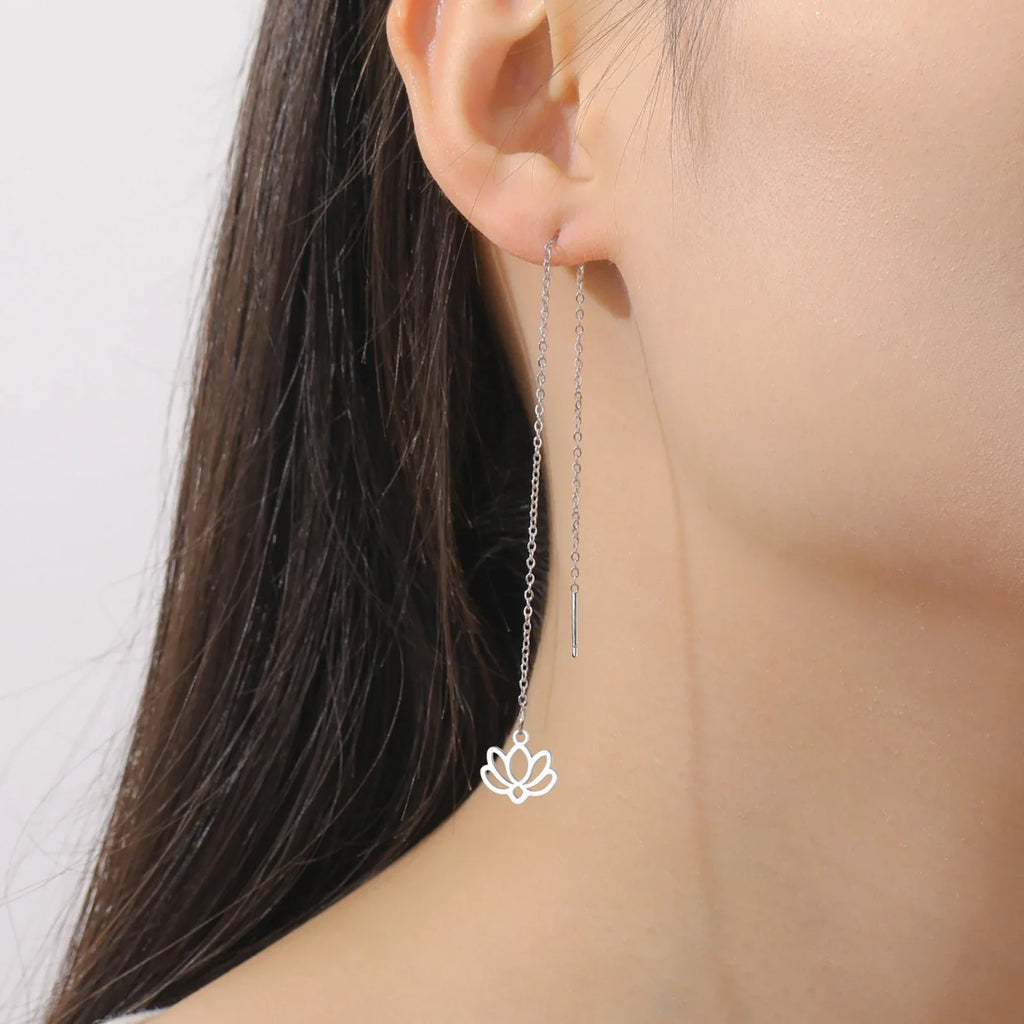 Dangling Earrings with Fine Lotus Flower silver