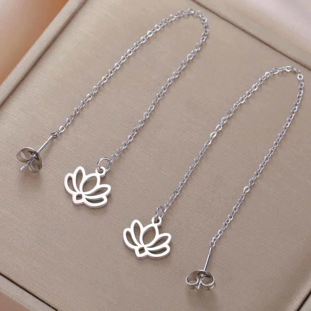 Dangling Earrings with Fine Lotus Flower silver