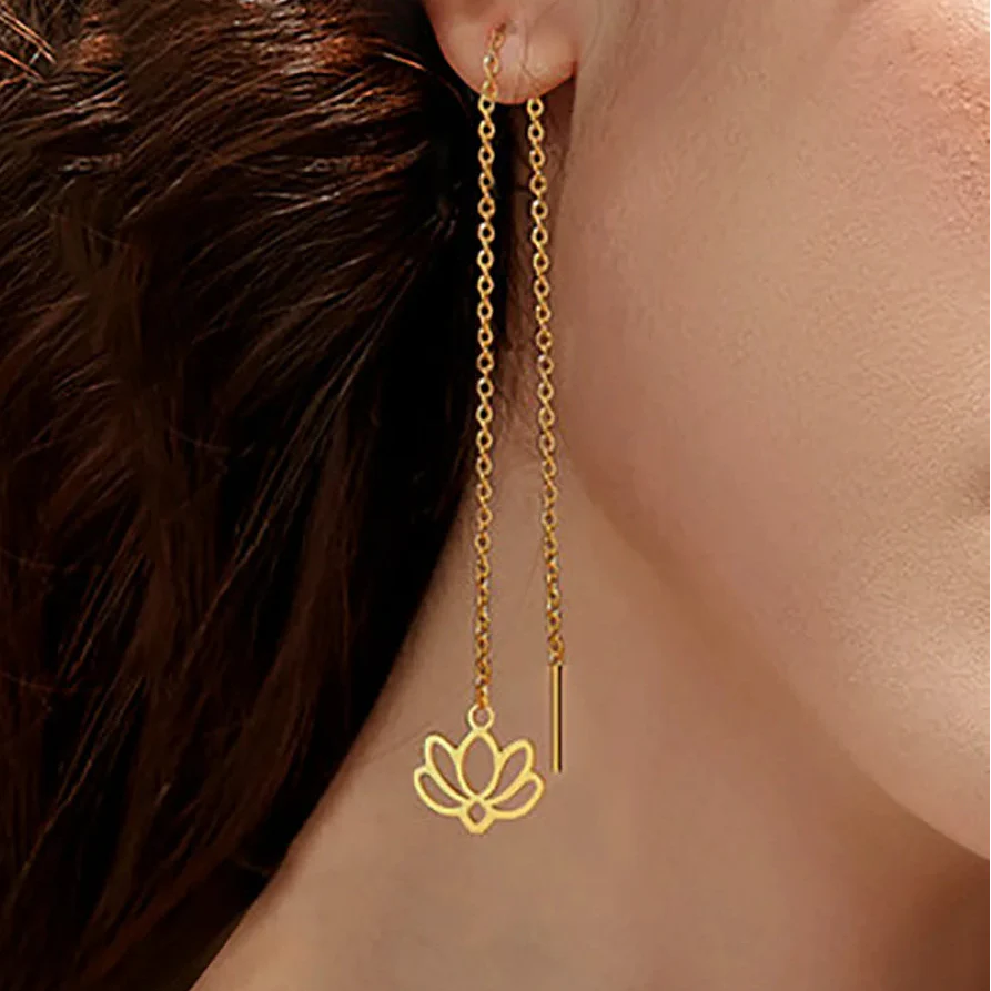 Dangling Earrings with Fine Lotus Flower gold
