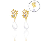 Coral Drop Earrings with Pearl and Blue Zircon