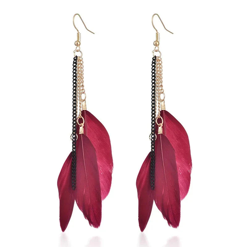 Dangling Earrings with Colored Feathers 5