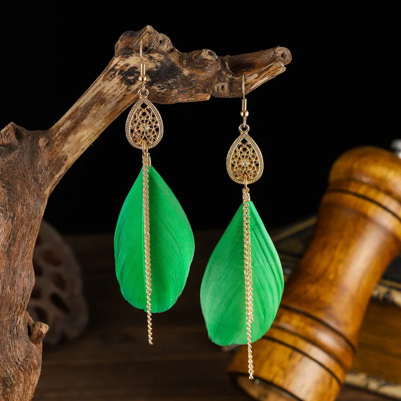 Bohemian Feather Drop Earrings 2