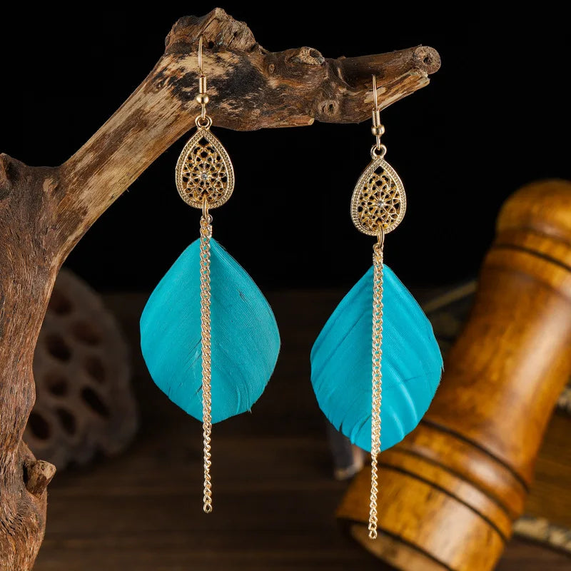 Bohemian Feather Drop Earrings 7