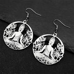Buddha and Lotus Flower Dangle Earrings Silver