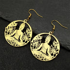 Buddha and Lotus Flower Dangle Earrings Gold