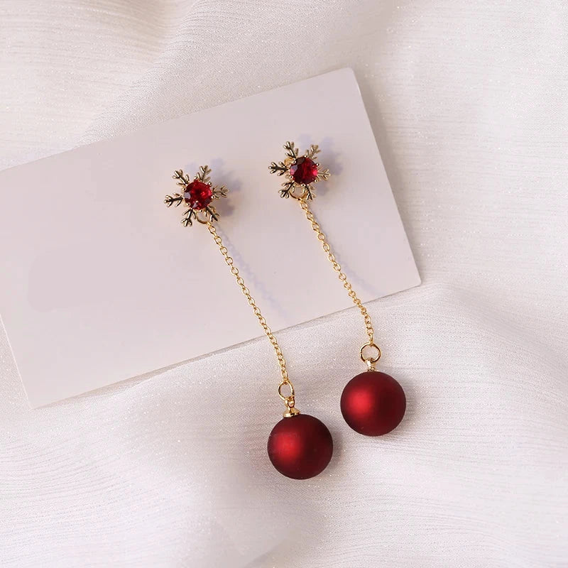 Red Christmas Ball Dangle Earrings