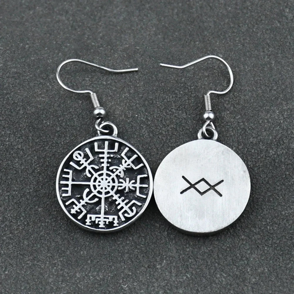 Viking Vegvisir Compass Dangle Earrings 
