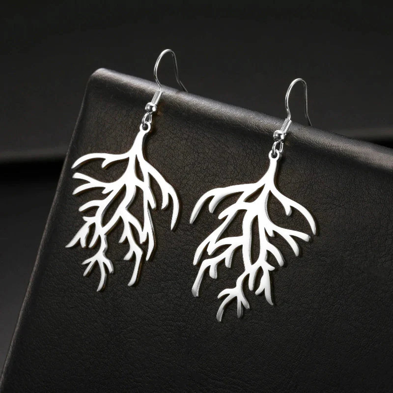 Coral Branch Dangle Earrings in silver