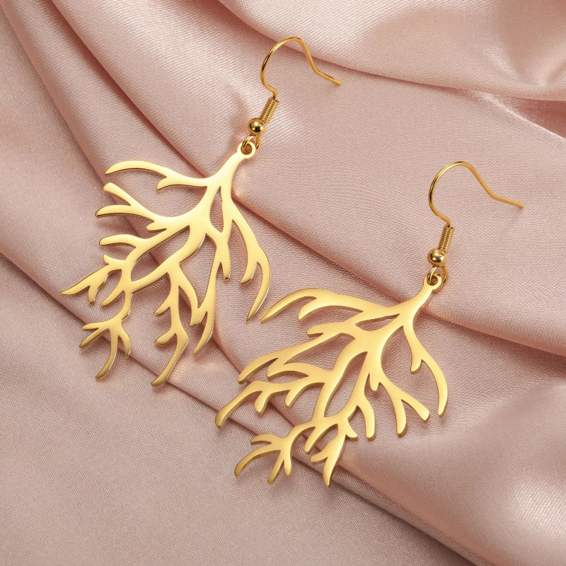 Coral Branch Dangle Earrings in gold