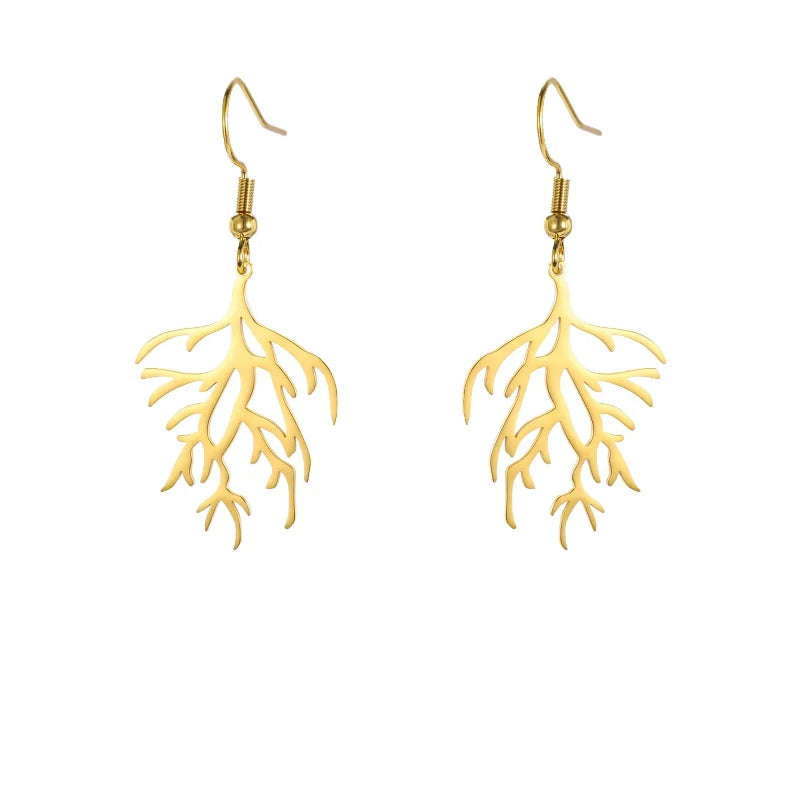 Coral Branch Dangle Earrings in gold