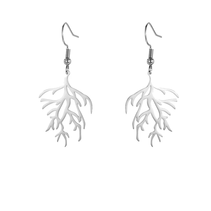 Coral Branch Dangle Earrings in silver