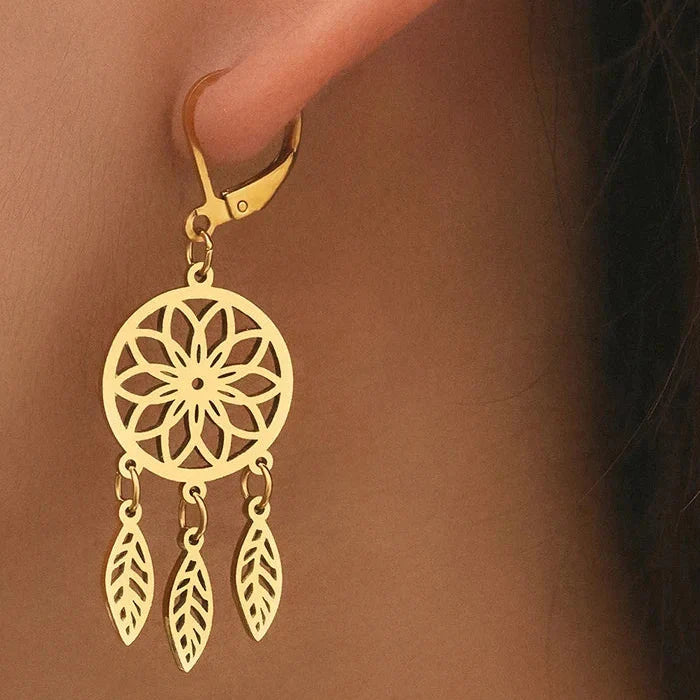 Gold Dreamcatcher Dangle Earrings