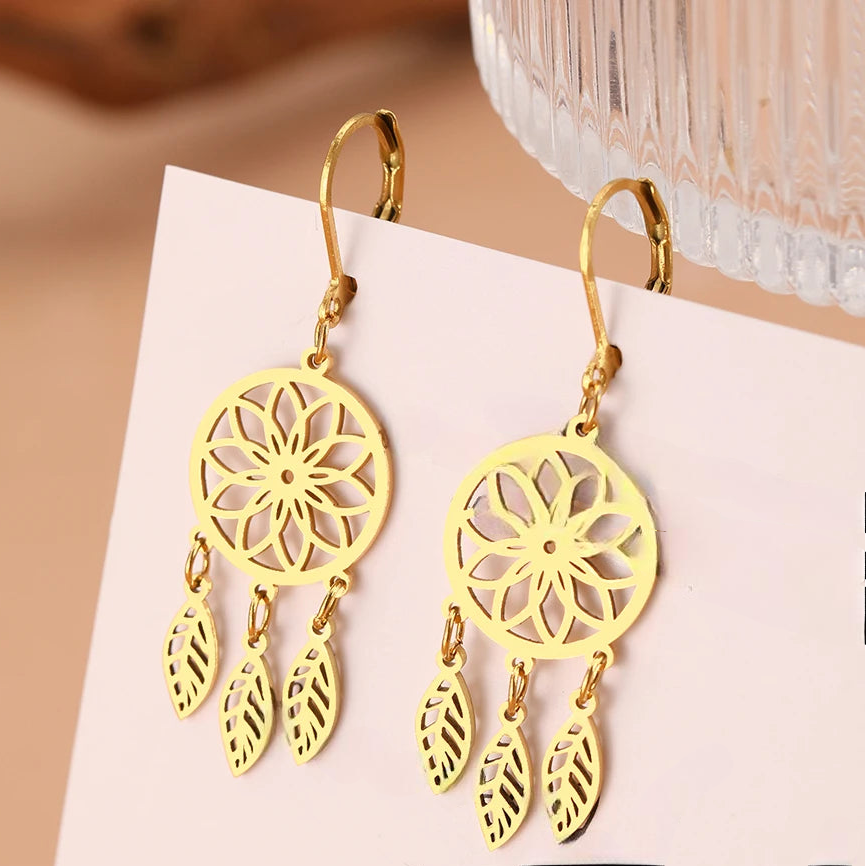 Gold Dreamcatcher Dangle Earrings
