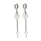Silver key and lock drop earrings