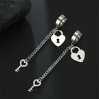 Silver key and lock drop earrings