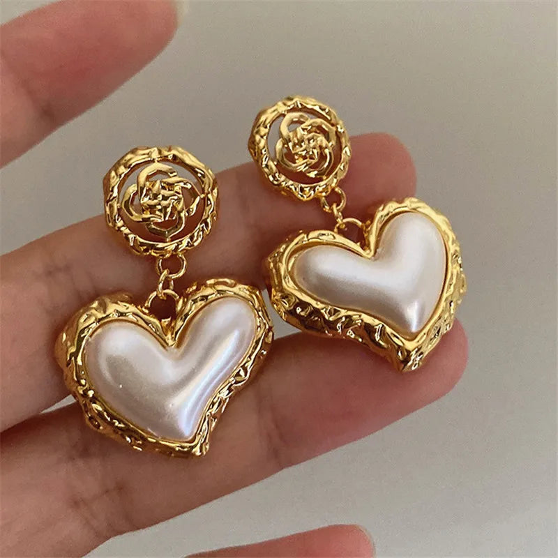 Women's Heart Drop Earrings in Gold