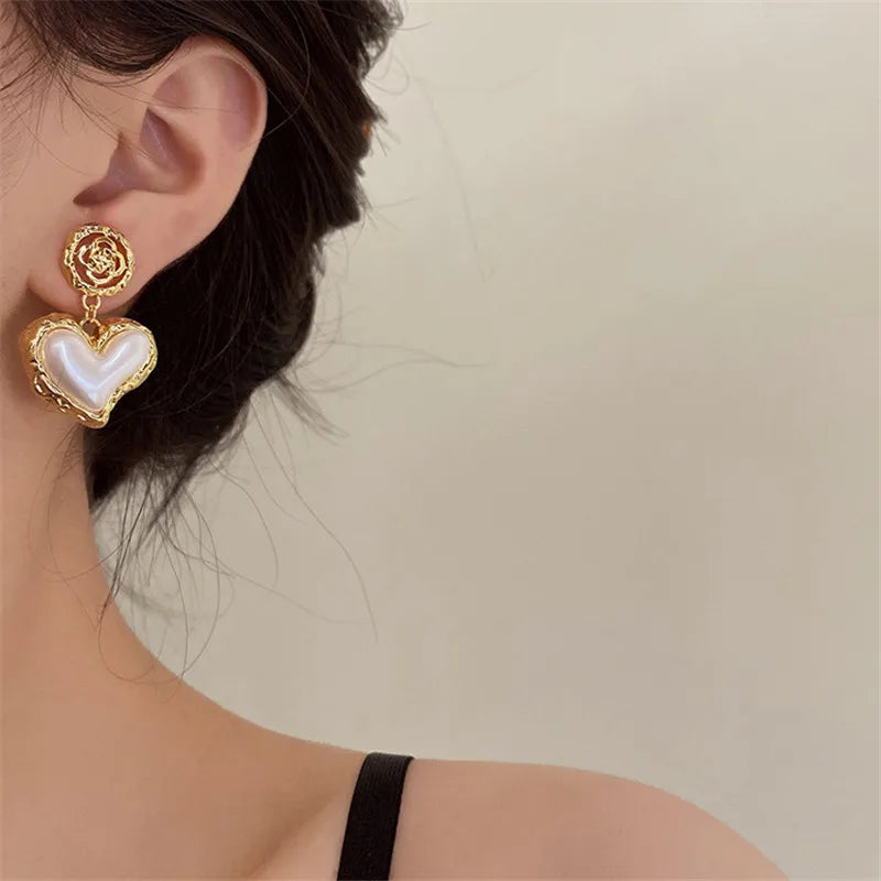 Women's Heart Drop Earrings in Gold