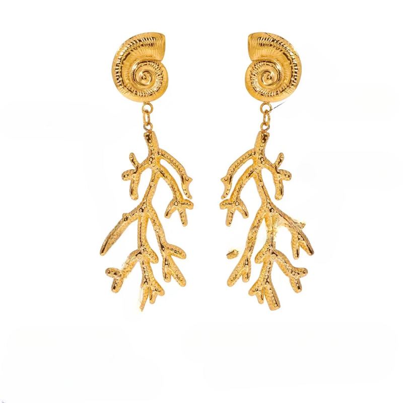 Conch and Coral Drop Earrings