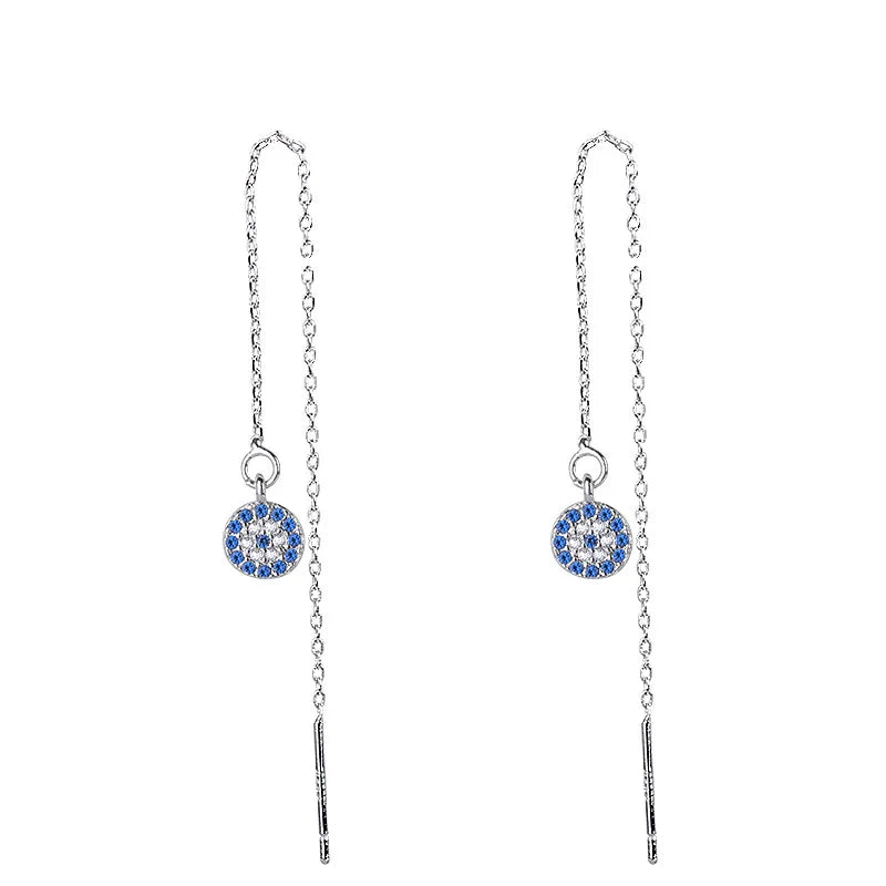 Blue Turkish Crystal Evil Eye Long Earrings