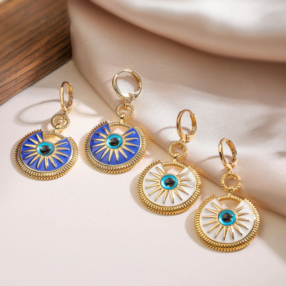 Women's Evil Eye Dangle Earrings white