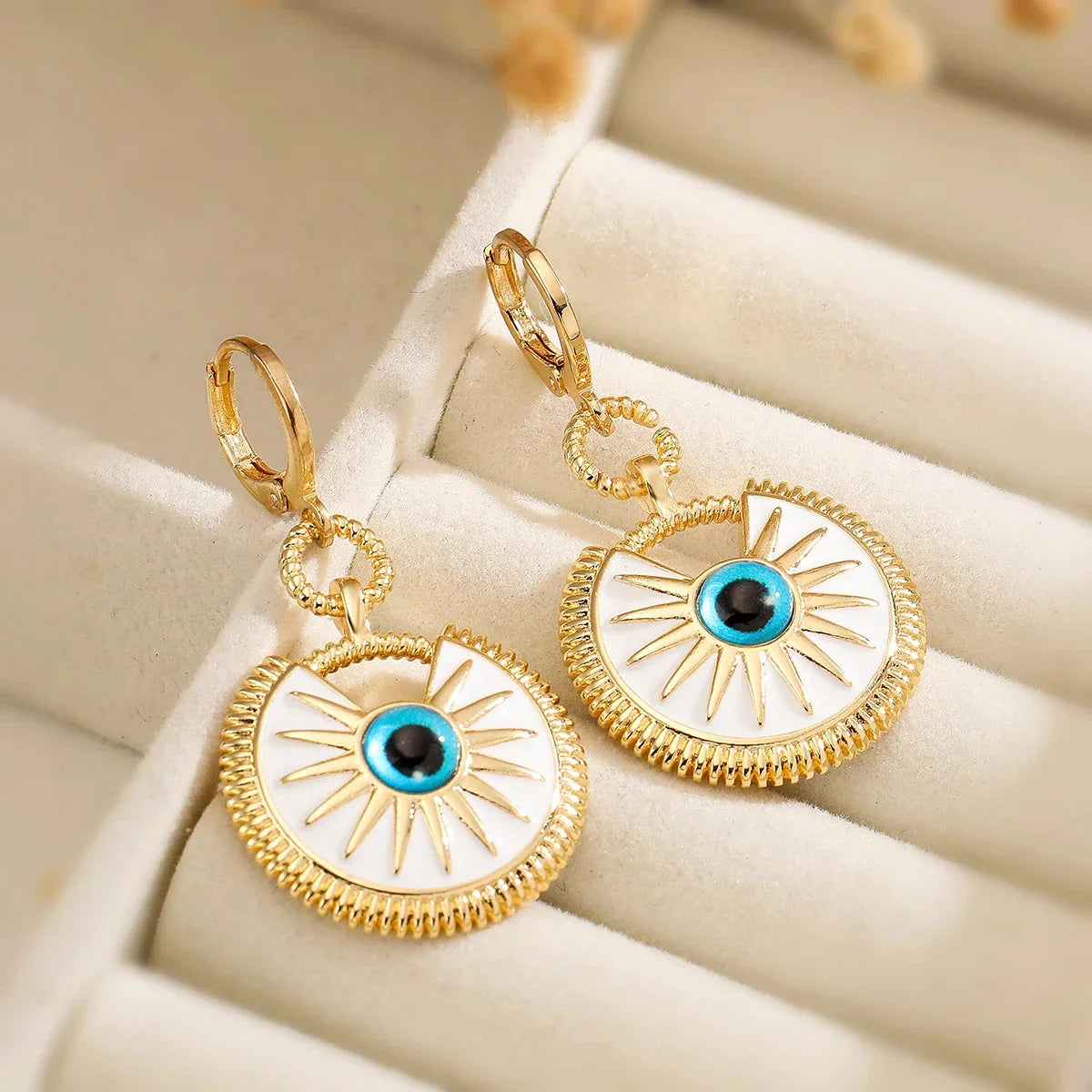 Women's Evil Eye Dangle Earrings white