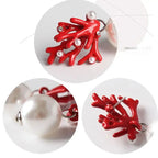 Red Coral and Pearl Dangle Earrings