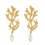 Coral and White Pearl Drop Earrings