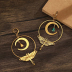 Moon Crescent and Moth Dangle Earrings