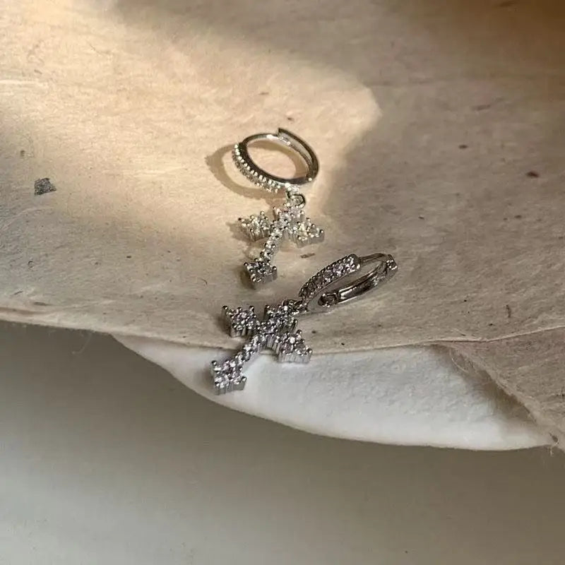Dangle Christian Cross Zircon Earrings