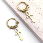 Ankh Cross Drop Earrings for Men or Women gold