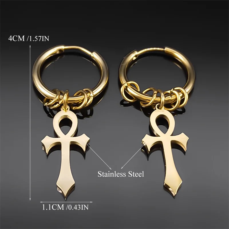 Ankh Cross Drop Earrings for Men or Women