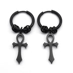 Ankh Cross Drop Earrings for Men or Women black
