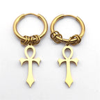 Ankh Cross Drop Earrings for Men or Women gold