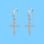 Silver Zircon Cross Drop Earrings